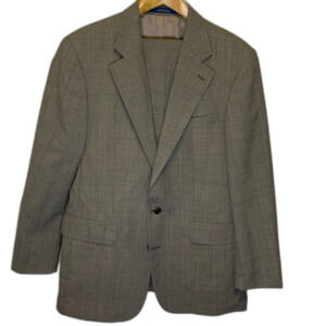 Polo University Club Ralph Lauren Tan Black Blue Plaid Wool Suit Size 41 Tall